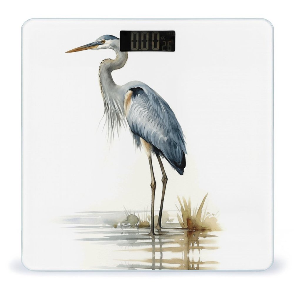 Weight Scale, Long-beaked Heron Print Digital Scale Bathroom Scale LCD Display Scale Portable Scale Fitness Scale Household Scale