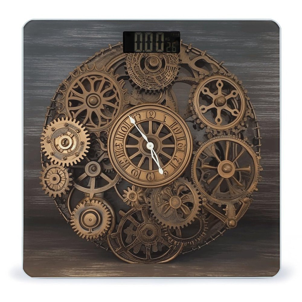Weight Scale, Steampunk Gears Clock Print Digital Scale Bathroom Scale LCD Display Scale Body Weight Scale Portable Scale