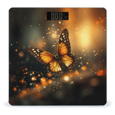 Weight Scale, Orange Butterfly Print Digital Scale Bathroom Scale LCD Display Scale Portable Scale Fitness Scale Household Scale