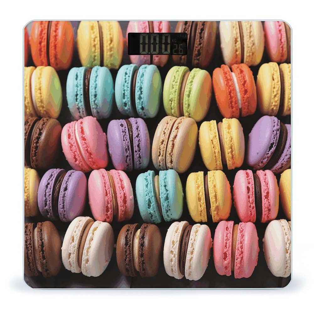 Weight Scale, Macaron Biscuit Flavored Pastries Print Digital Scale Bathroom Scale LCD Display Scale Portable Scale Fitness Scale Household Scale