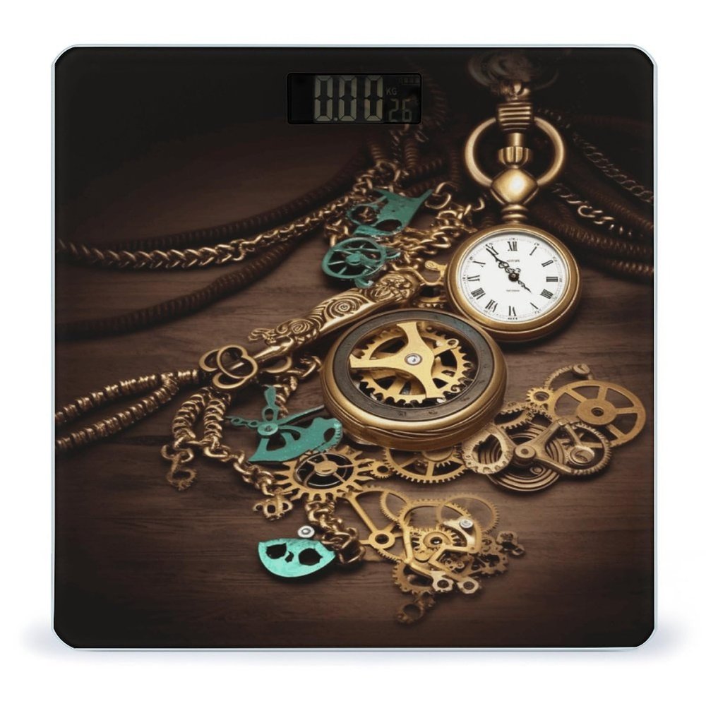Weight Scale, Steampunk Watches Keys and Chains Print Digital Scale Bathroom Scale LCD Display Scale Body Weight Scale Portable Scale