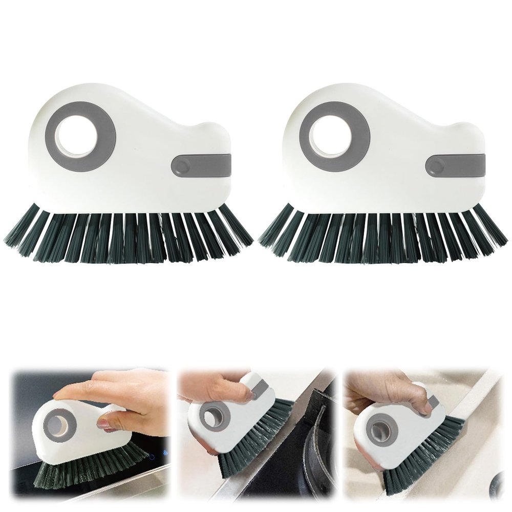 2-in-1 Joint Brush for Window and Door Rails - Multifunctional Hard Bristle Cleaning Brush with Hidden Scraper - Corner Cleaning Brush, Small Brushes for Cleaning Corners and Joints (2 Grey)