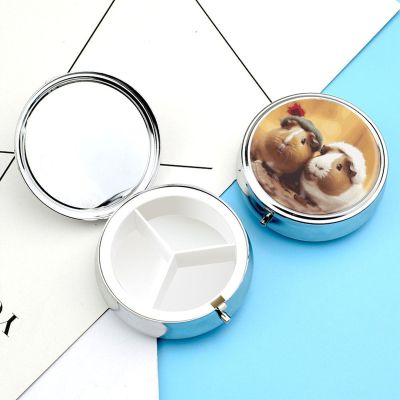 Pill Case Round Pill Box with 3 Compartment (designName) Pill Organizer Waterproof Medicine Organizer Box for Travel Metal Pill Containers for Medication Planner