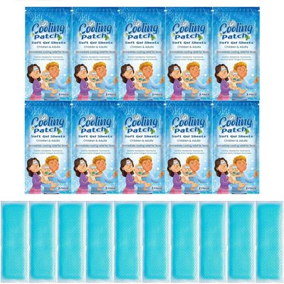 10 Cooling Gel Patches, Forehead Cooling Strips, Cool Gels Pads for Painn Relief, Fever Cooling Patches, Portable Cooling Gel Sheet for Summer, Cold Patch for Kids Adults Relieve Headache,Sunstroke