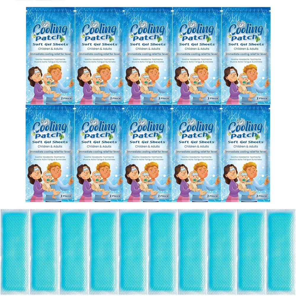 10 Cooling Gel Patches, Forehead Cooling Strips, Cool Gels Pads for Painn Relief, Fever Cooling Patches, Portable Cooling Gel Sheet for Summer, Cold Patch for Kids Adults Relieve Headache,Sunstroke