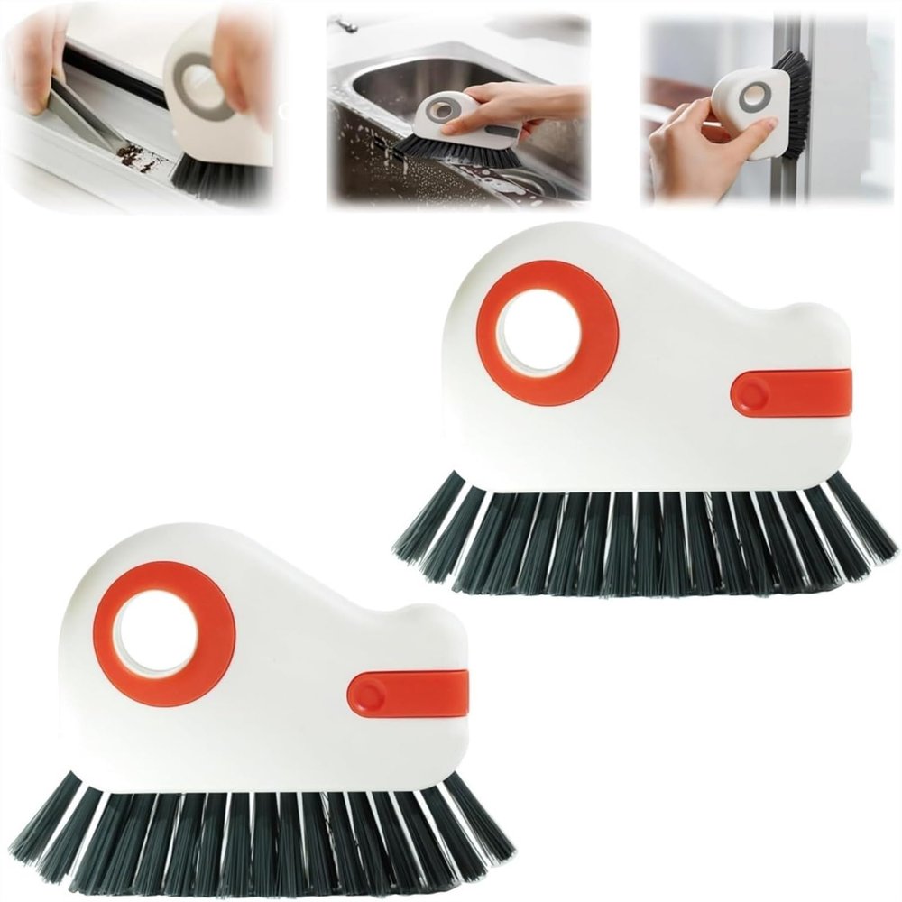 2 in 1 Groove Cleaning Brush Window Track Cleaning Tools, Multifunction Grout Cleaner Tool Grip Brush for Sliding Door Track, Window Sill(Orange*2)