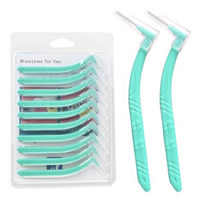 10 Pcs Angle Interdental Brushes, Angled Dental Brush for Teeth Cleaning, L Shape Interdental Brush for Teeth Clean Oral Hygiene Tooth Brushes, Easy Interspace Cleaning Teeth Brushes (Green, 0.8mm)