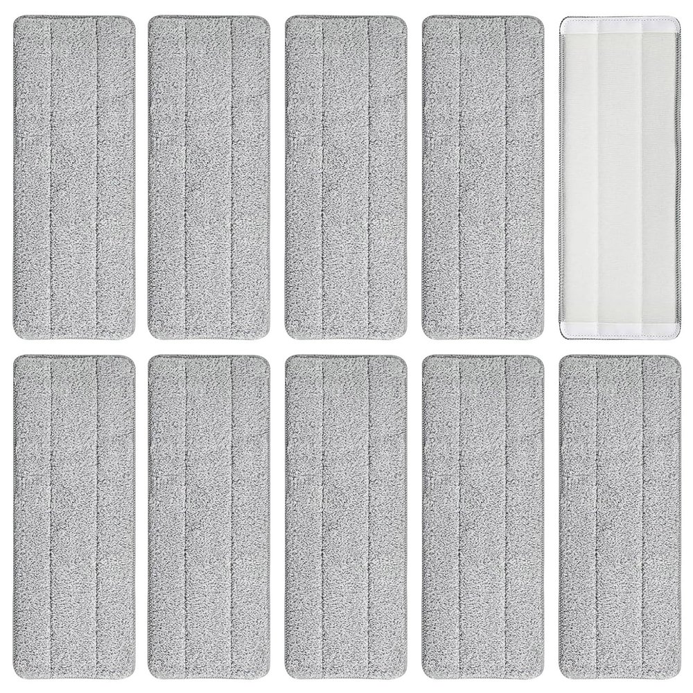 10 Microfibre Mop Pads, Washable Dry/Wet Replacement for All Spray Mops, Fit for Hardwood, Marble, Tiles, Laminate (Grey)
