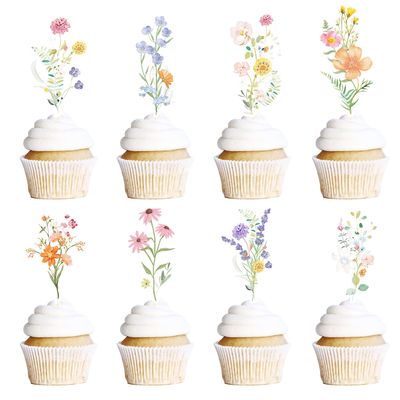 Rngmsi Wildflower Birthday Party Decorations, 40PCS Baby in Bloom Baby Shower Cake Decorations, Floral Cupcake Toppers Floral Baby Shower Decor Flower Cupcake Toppers Girls Women