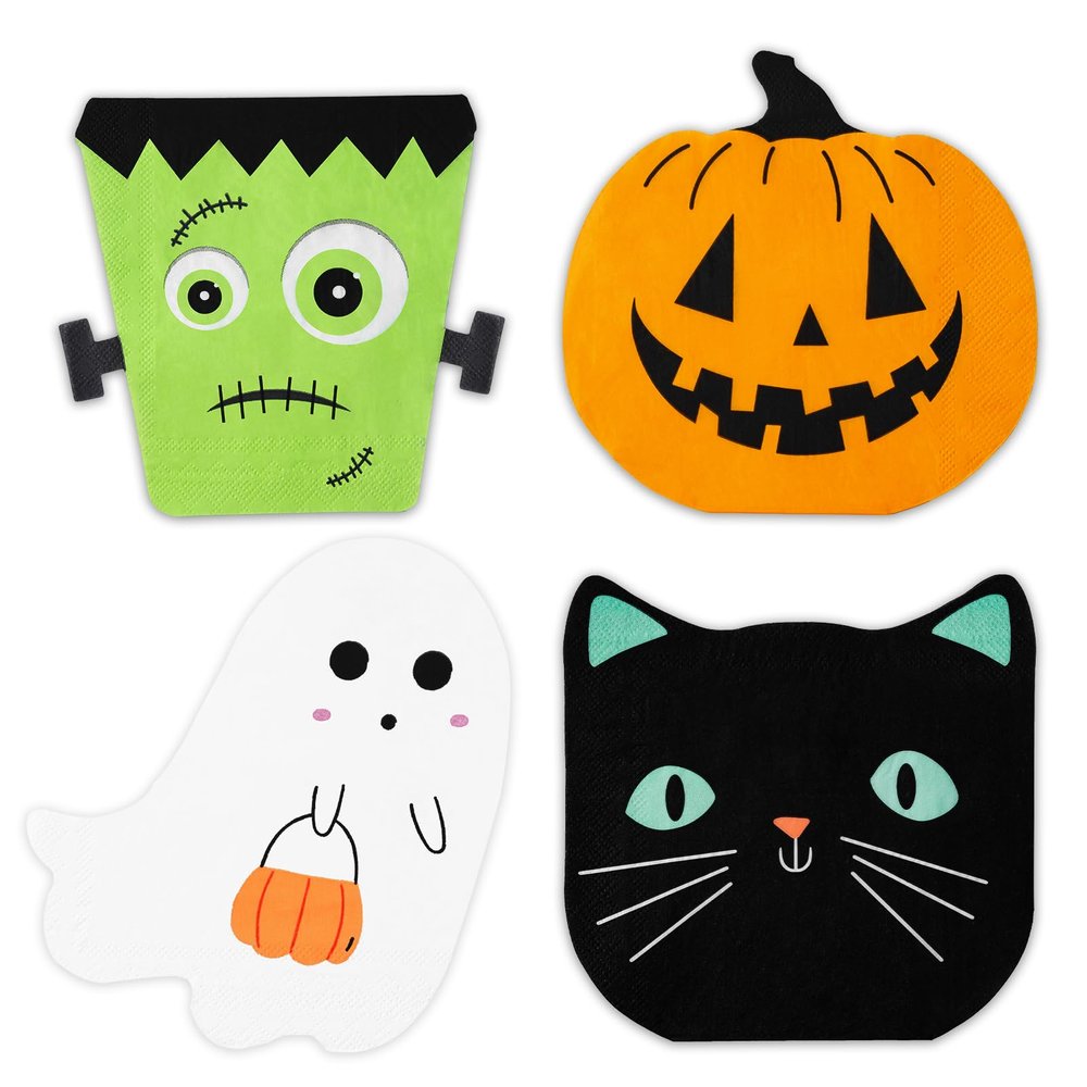 100PCS Halloween Paper Napkins, 3-ply Disposable Ghost Pumpkin Black Cat Luncheon Napkin Spooky Dessert Dinner Hand Napkin for Party, 6.5 x 6.5 Inches