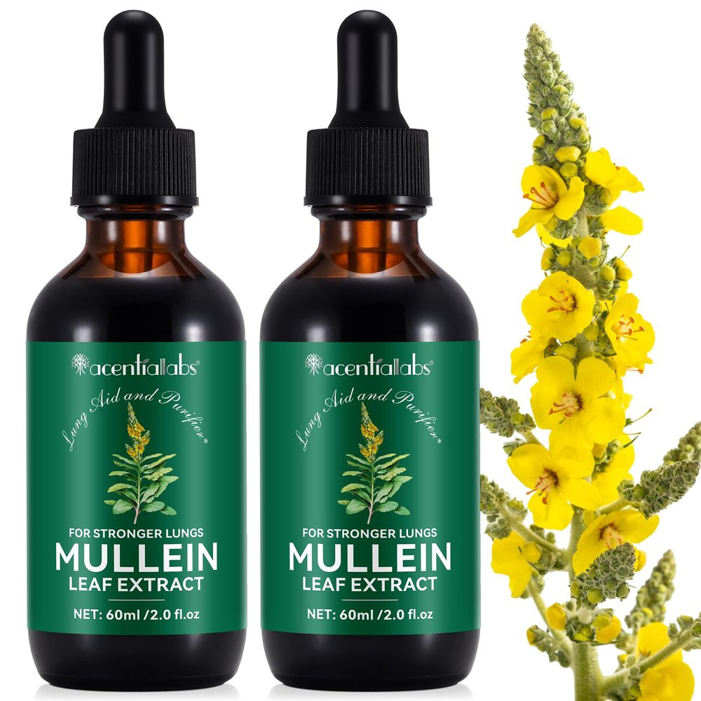 Mullein Leaf Extract for Lungs, Mullein Drops, Powerful Mullein Leaf Liquid Drops, Vegan Mullein Leaf Sublingual Fast Absorption - 60ml*2-4 Month Supply