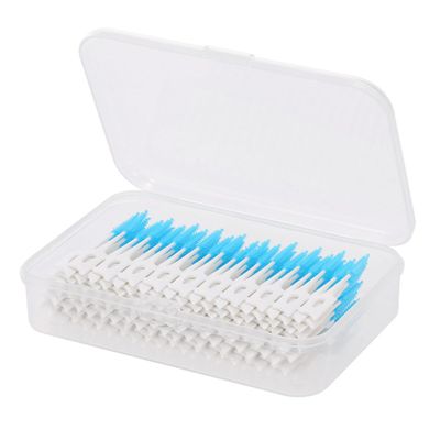 Dental Floss Interdental Brush Toothpick Silicone Brush Oral Dental Hygiene Brush Tooth Cleaning Tool Portable for Family Hotel Travel Blue 160PCS