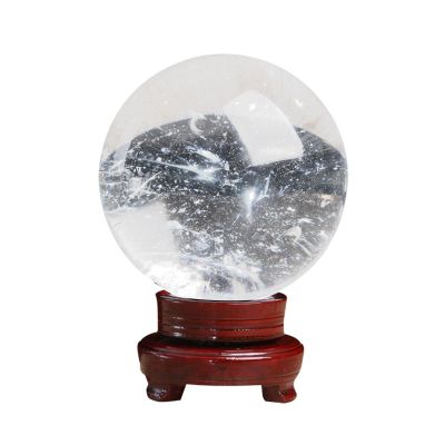 CRPPSYYR Crystal Ball with Wood Stand Selenite Ball Crystal Sphere Healing Stone Crystal Decorative Ball Photography Lensball, Meditation Orb and Home Decor,Diameter2.0