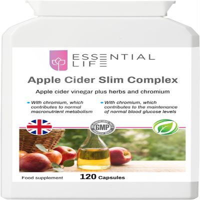 Essential Life Apple Cider Slim Complex - Apple Cider Vinegar Capsules - Apple Cider Vinegar Capsules Vegan 400mg with herbs