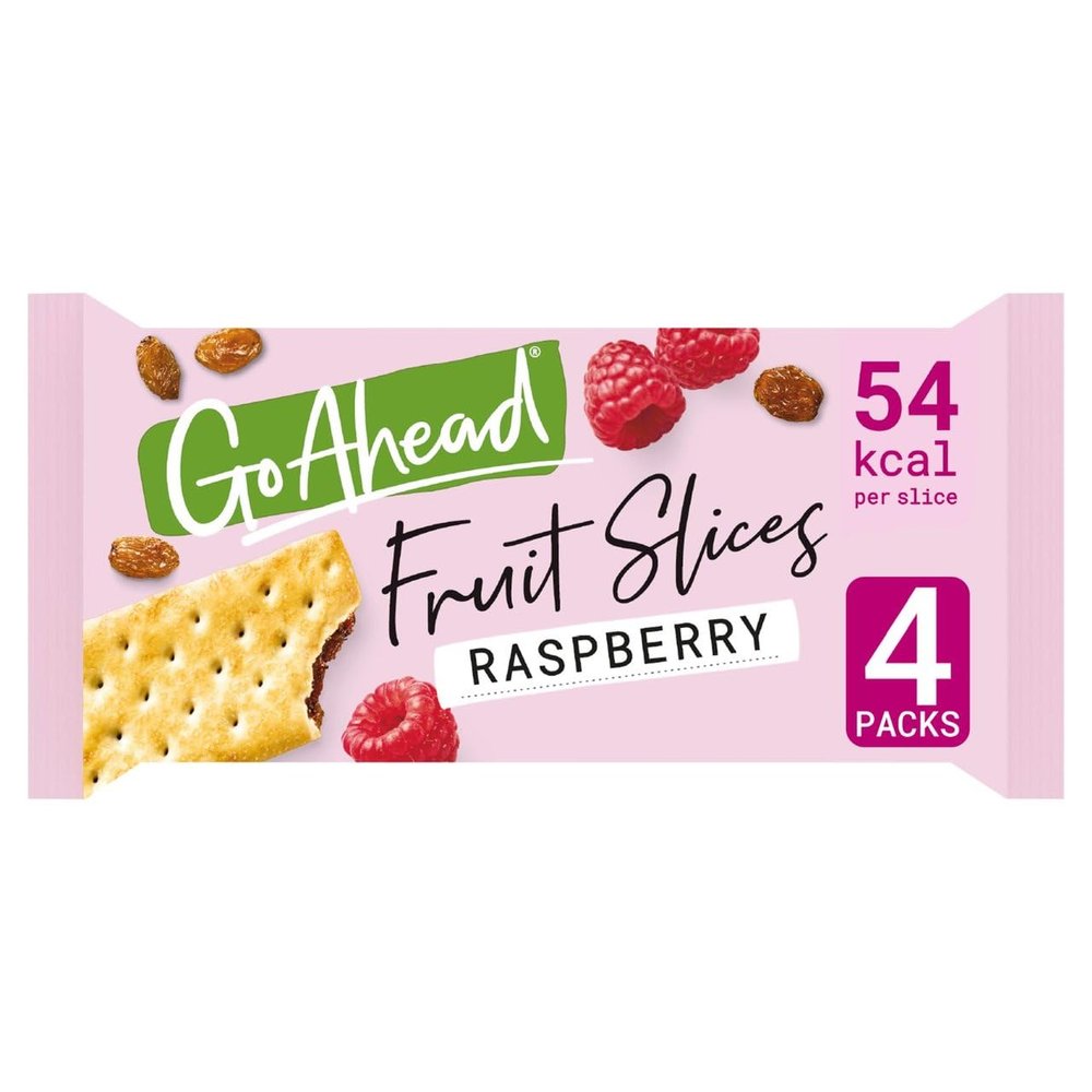 Go Ahead Raspberry Crispy Fruit Slices Snack Bars, 4 x 43.6g (Pack of 5), 54 kcal per Slice, Source of Fibre, Crispy, Crunchy, Fruity, No Artificial Colours or Flavours, Suitable for Vegetarians