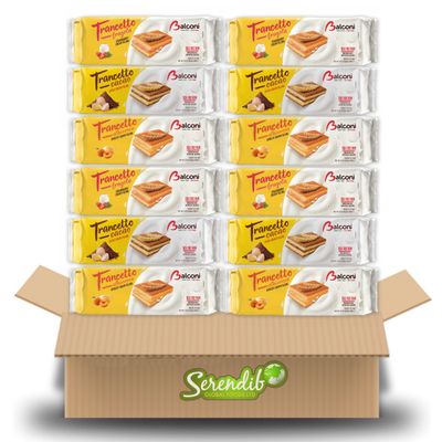 Balconi Trancetto Cake Assortment Pack - Premium Quality Italian Sponge Cakes | 280g each with 10 snacks inside | Strawberry, Cocoa & Apricot flavours | (4 Packets Each - Total 12 Pack)