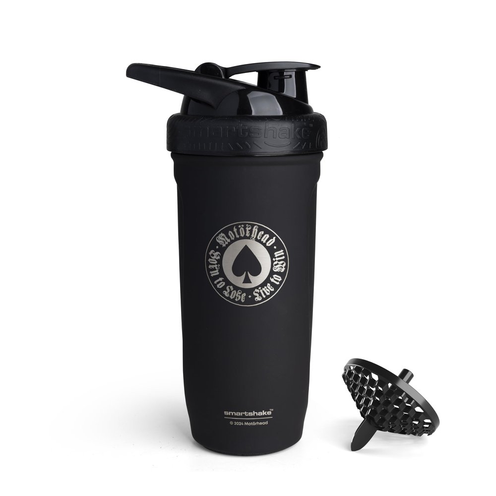 Smartshake Rockband Reforce Stainless Steel Protein Shaker Bottle 900 ml | 30 oz - Leakproof Screw-on Lid - BPA Free - Non Insulated Unisex - Motrhead, Born To Lose Logo on Bottle