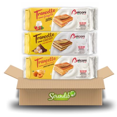 Balconi Trancetto Cake Assortment Pack - Premium Quality Italian Sponge Cakes | 280g each with 10 snacks inside | Strawberry, Cocoa & Apricot flavours | (1 Packet Each - Total 3 Pack)