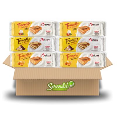 Balconi Trancetto Cake Assortment Pack - Premium Quality Italian Sponge Cakes | 280g each with 10 snacks inside | Strawberry, Cocoa & Apricot flavours | (2 Packets Each - Total 6 Pack)