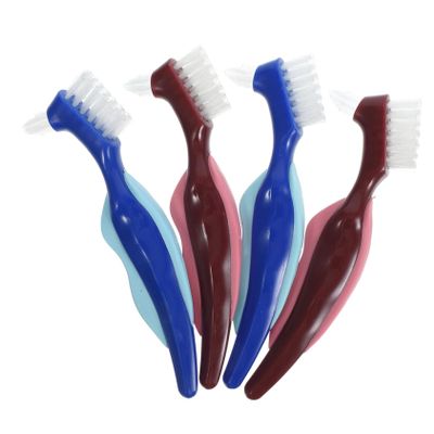 Healeved Toothbrush Set 4pcs Double-Sided Cleaning Brush for Dentures Portable Oral Care Tools for Seniors Travel Use