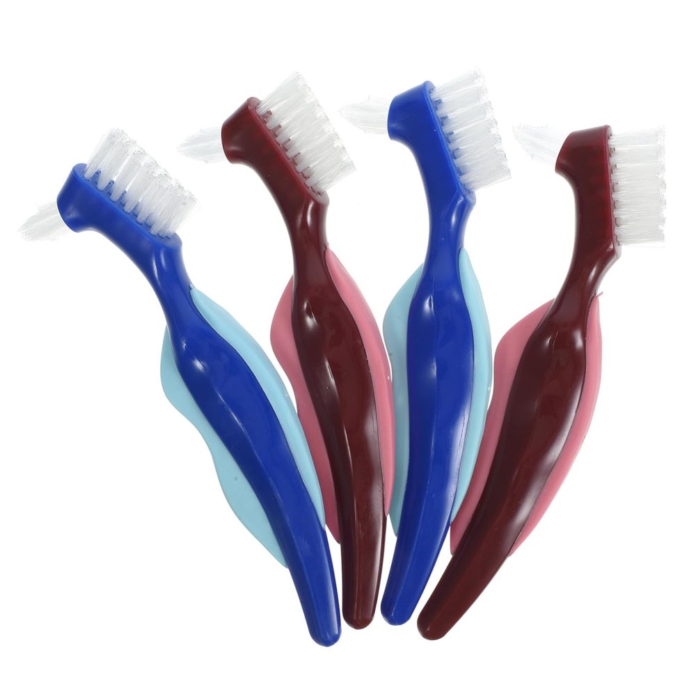 BCOATH 4pcs Denture Toothbrushes Double-Sided Small Bristle Brushes for Denture Care and Retainer Cleaning Portable Oral Hygiene Kit for Seniors