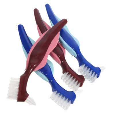 COLLBATH 4pcs Denture Cleaning Brushes Lightweight Design Double Sided Toothbrushes for Braces and Dentures Suitable for Daily and Travel Use