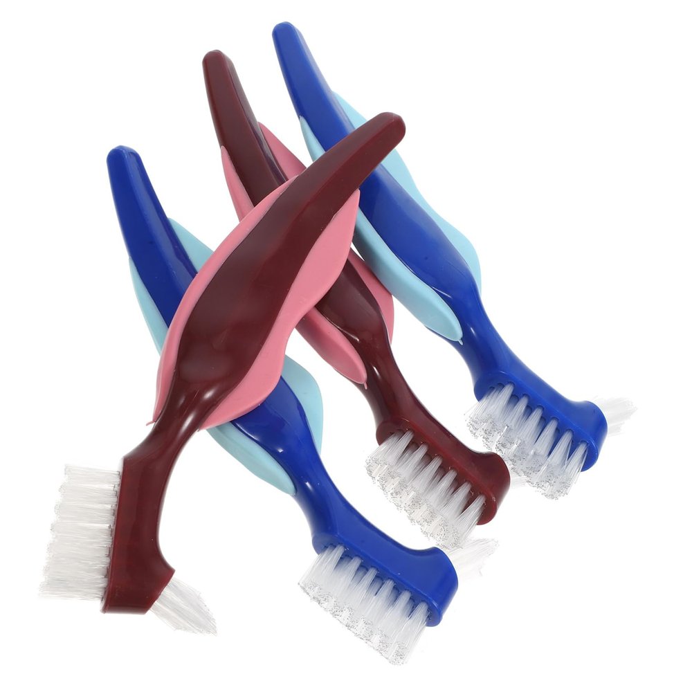 COLLBATH 4pcs Denture Cleaning Brushes Lightweight Design Double Sided Toothbrushes for Braces and Dentures Suitable for Daily and Travel Use