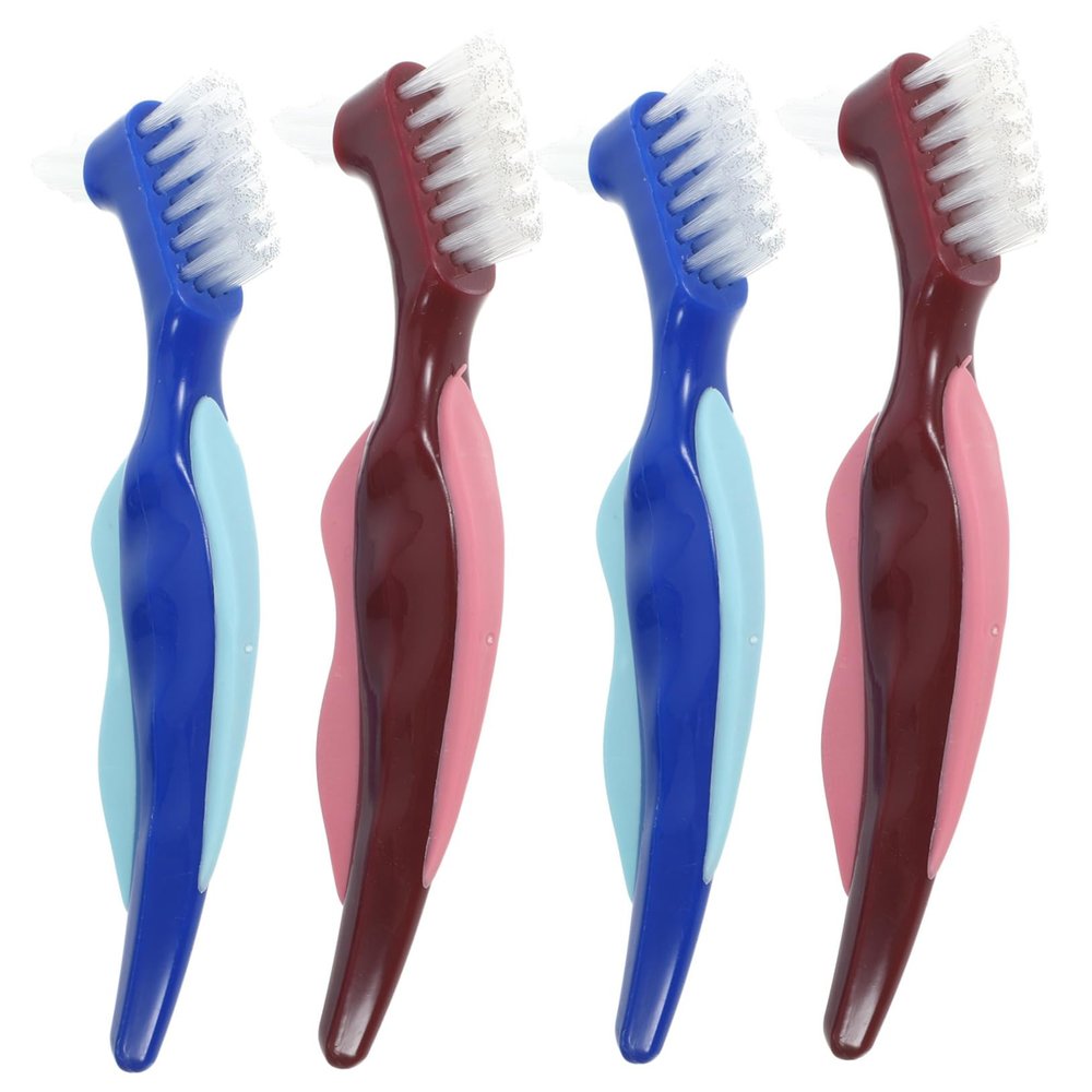Didiseaon 4pcs Denture Brush Double Sided Denture Toothbrush Set for Elderly Red Blue Travel Care Oral Hygiene
