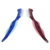 FRCOLOR Denture Cleaning Brush 2pcs Double-Sided Toothbrushes for Denture Care, Travel Size Portable Brushes with Red and Blue Handles, Suitable for Seniors and Braces Maintenance view 1