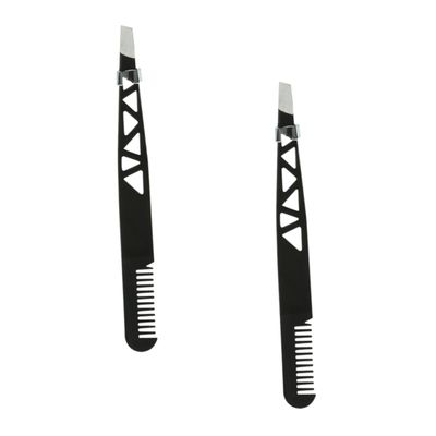 WOONEKY 2pcs Dual-use Eyebrow Tweezer Eyebrow Makeup Tool Black Stainless Steel with Anti-Slip Coating Easy to Clean for Personal Grooming