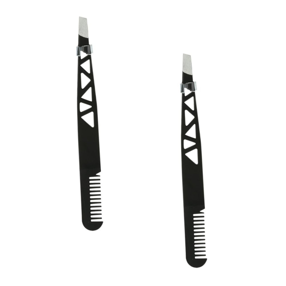 WOONEKY 2pcs Dual-use Eyebrow Tweezer Eyebrow Makeup Tool Black Stainless Steel with Anti-Slip Coating Easy to Clean for Personal Grooming