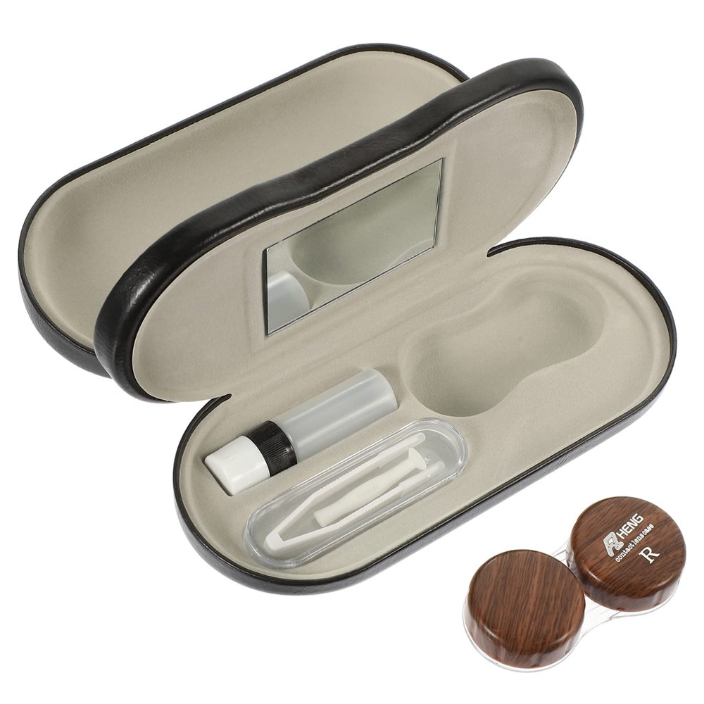 FRCOLOR Compact Home Glasses Container with Double Layer Design, Metal and Pu Leather Material, Protects Glasses from Scratches, Stores Two Eyeglasses, for Daily Use