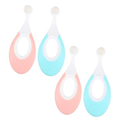 HAPINARY 4pcs Baby Toothbrush Set Extra Soft Bristles, Gentle Training Tooth Brush for Infant Oral Care, Soft Silicone Handle, Suitable for Newborns and Toddlers, Pink and Blue Colors