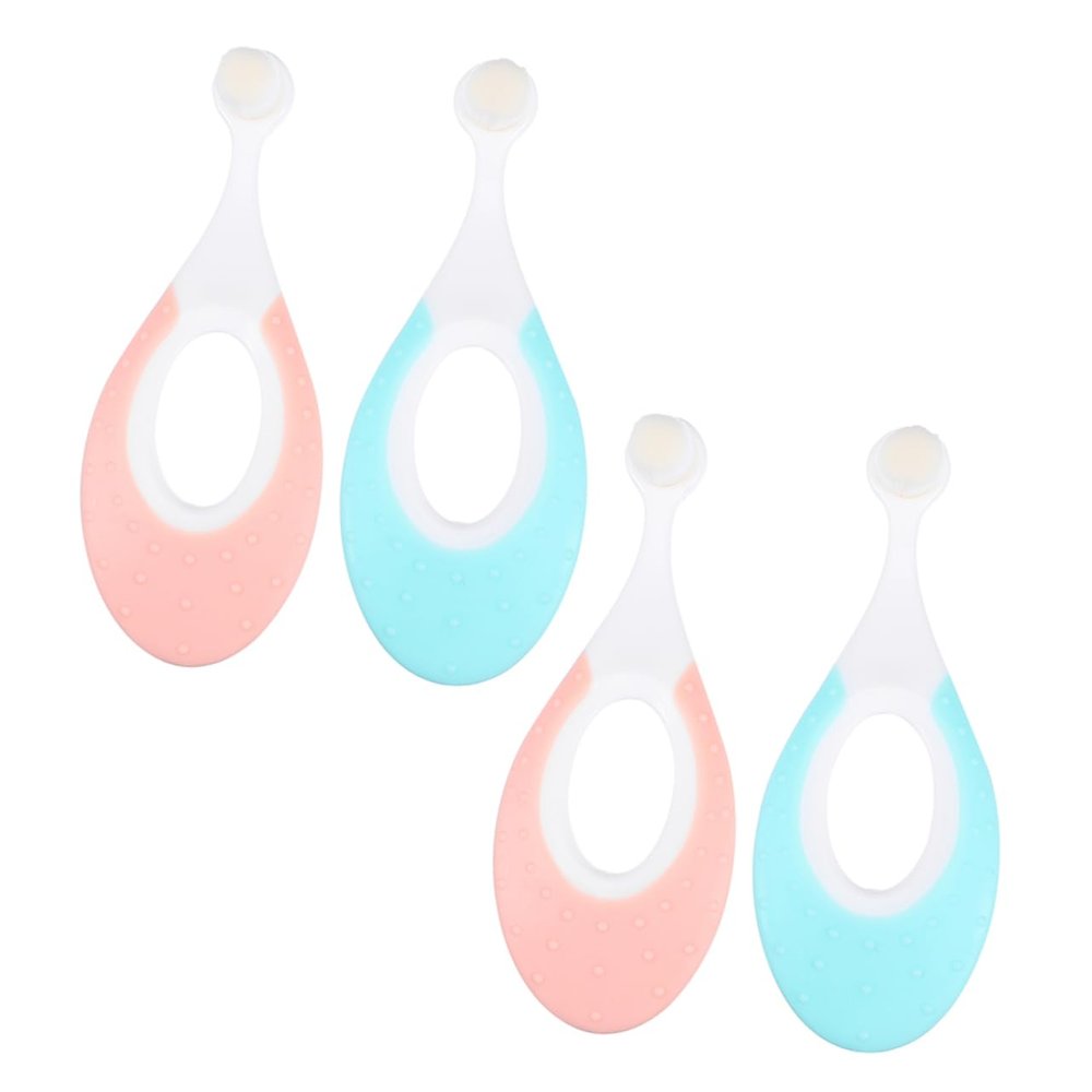 HAPINARY 4pcs Baby Toothbrush Set Extra Soft Bristles, Gentle Training Tooth Brush for Infant Oral Care, Soft Silicone Handle, Suitable for Newborns and Toddlers, Pink and Blue Colors