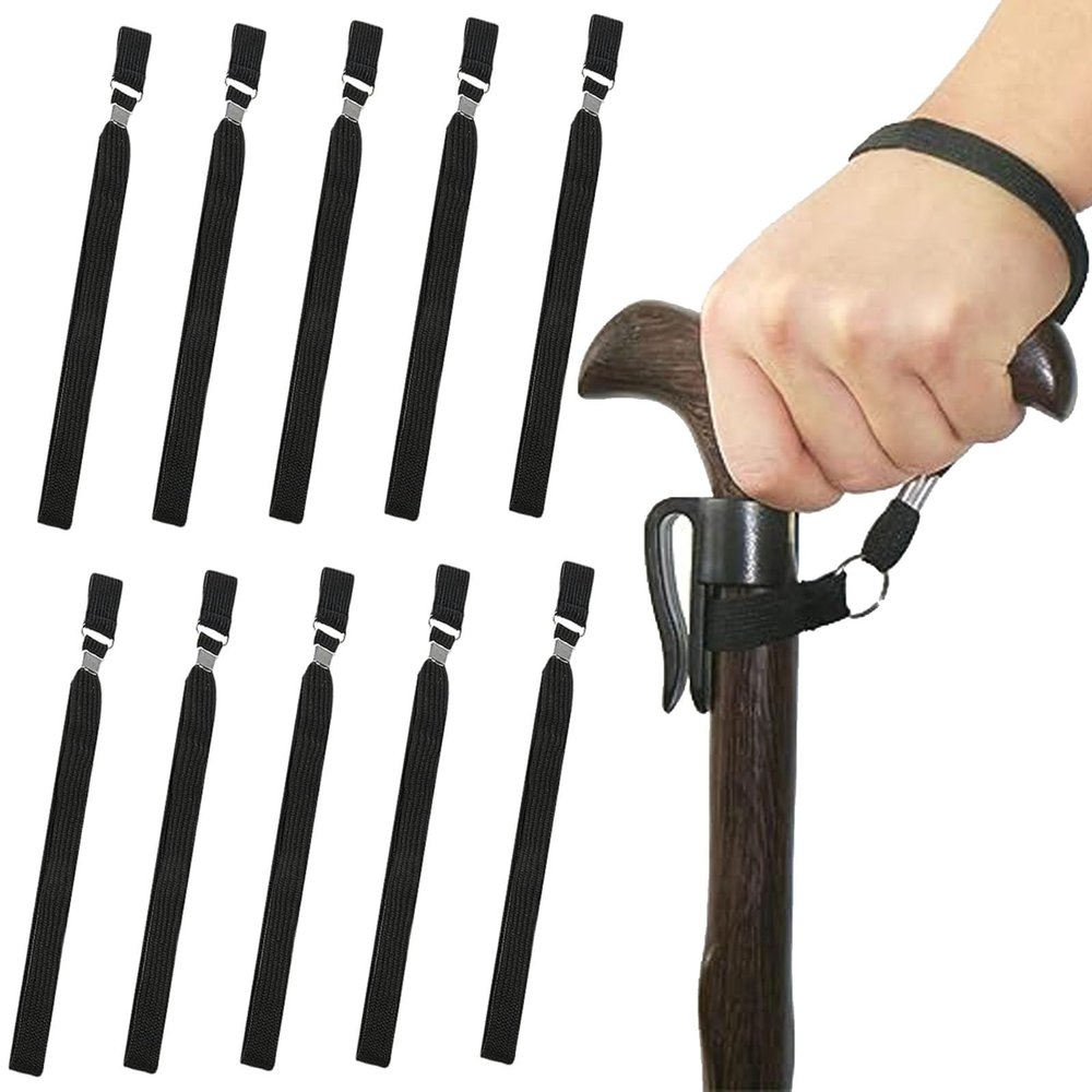 10Pcs Durable Crutch Wrist Straps Elastic Walking Stick Wrist Straps Black Nylon Walking Stick Accessories Stick Wrist Loop for Walking Stick