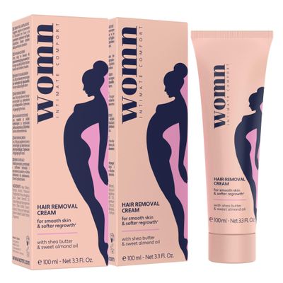 womn Hair Removal Cream Pack of 2 (2 x 100 ml) Gentle and Effective Hair Removal for Intimate Area, Bikini Line and Underarms No Cuts or Razor Bumps, Dermatologically Tested