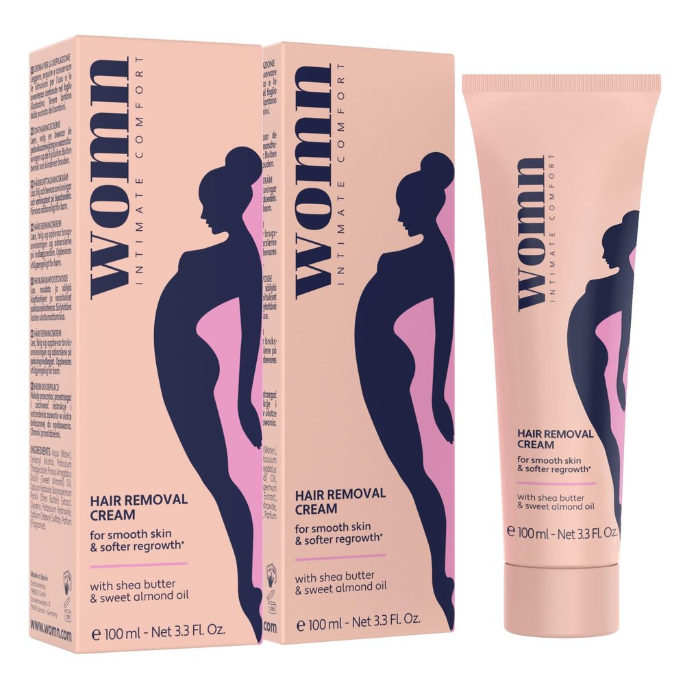 womn Hair Removal Cream Pack of 2 (2 x 100 ml) Gentle and Effective Hair Removal for Intimate Area, Bikini Line and Underarms No Cuts or Razor Bumps, Dermatologically Tested