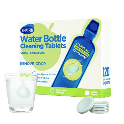 APPTRIN Water Bottle Cleaning Tablets, Bottle Clean Tablet Pack of 120, Cleansing Tablets for All Plastics and Glass Drinking Containers,Individually Packed,Apple