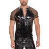 SDGHH-8MMDM Men Sexy Leather T-Shirt Plus Size Glossy PVC Leather Transparent Mesh Shiny Latex Short Sleeve Coat for Male,Black,5XL view 1
