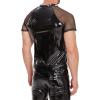 SDGHH-8MMDM Men Sexy Leather T-Shirt Plus Size Glossy PVC Leather Transparent Mesh Shiny Latex Short Sleeve Coat for Male,Black,5XL view 3