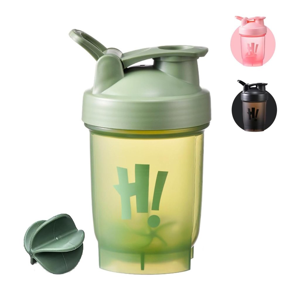 hzbaiyi Protein Shaker Bottle 350ml with Mixball Plastic Workout Water Bottle Leakproof Flip On Lid Drinks Bottles for Gym Sports Protein Supplement Fitness, BPA Free, Dishwasher Safe(Green)