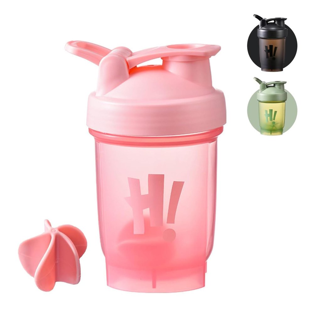hzbaiyi Protein Shaker Bottle 350ml with Mixball Plastic Workout Water Bottle Leakproof Flip On Lid Drinks Bottles for Gym Sports Protein Supplement Fitness, BPA Free, Dishwasher Safe(Pink)