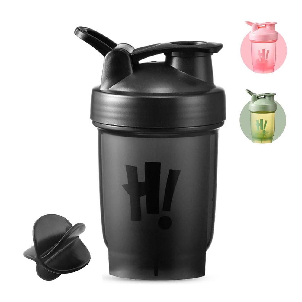 hzbaiyi Protein Shaker Bottle 350ml with Mixball Plastic Workout Water Bottle Leakproof Flip On Lid Drinks Bottles for Gym Sports Protein Supplement Fitness, BPA Free, Dishwasher Safe(Black)