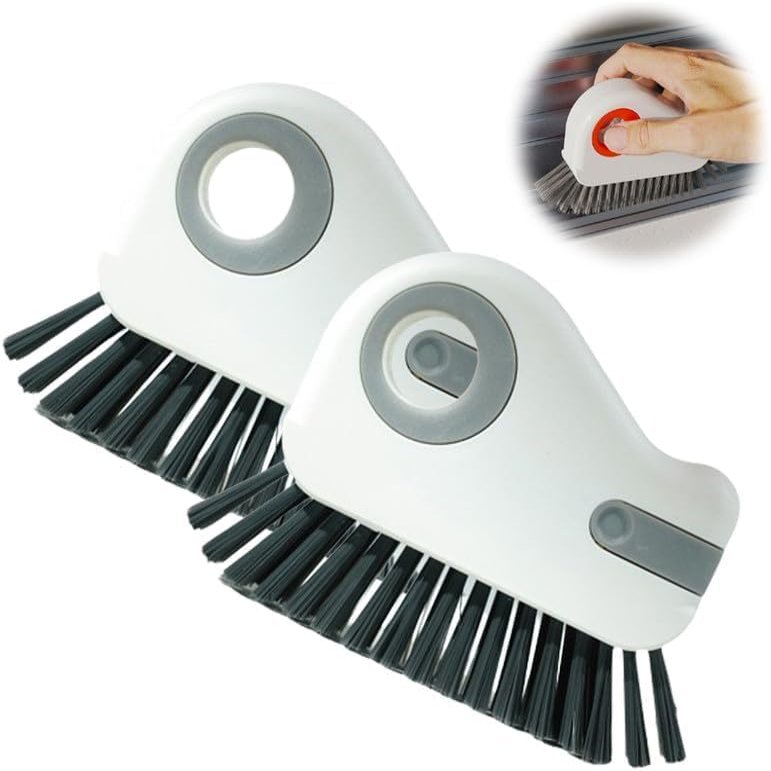 2 in 1 Groove Cleaning Brush Window Track Cleaning Tools Multipurpose Hard Bristle Crevice Cleaning Brush with Hidden Scraper, Shutter Door Window Track Kitchen Cleaning Kit (Gray-2pcs)