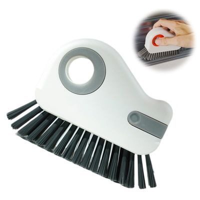 2 in 1 Groove Cleaning Brush Window Track Cleaning Tools Multipurpose Hard Bristle Crevice Cleaning Brush with Hidden Scraper, Shutter Door Window Track Kitchen Cleaning Kit (Gray)