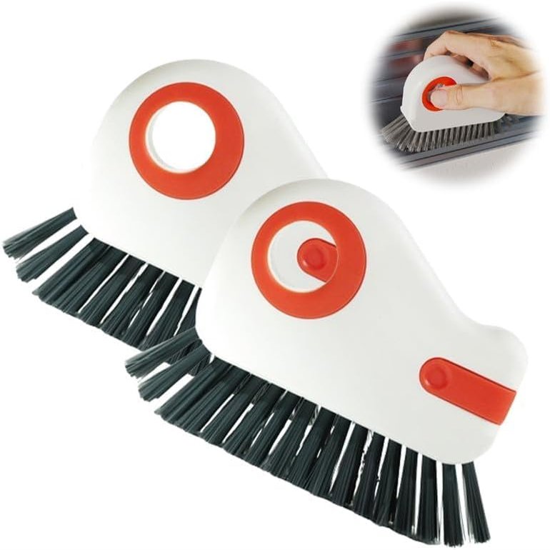 2 in 1 Groove Cleaning Brush Window Track Cleaning Tools Multipurpose Hard Bristle Crevice Cleaning Brush with Hidden Scraper, Shutter Door Window Track Kitchen Cleaning Kit (Orange-2pcs)