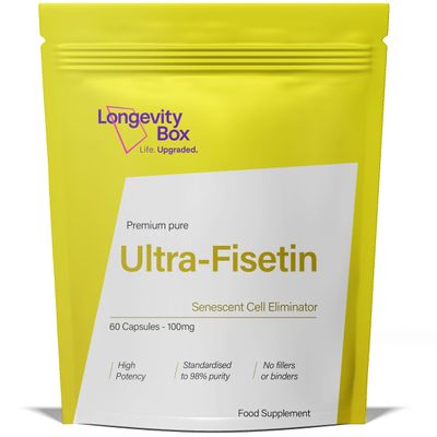 Longevity Box Fisetin 100mg  High-Strength Anti-Aging Antioxidant  98% Pure, Third-Party Tested  60 Capsules  Cellular Support for Healthy Aging  Vegan, Non-GMO, Clean Formula