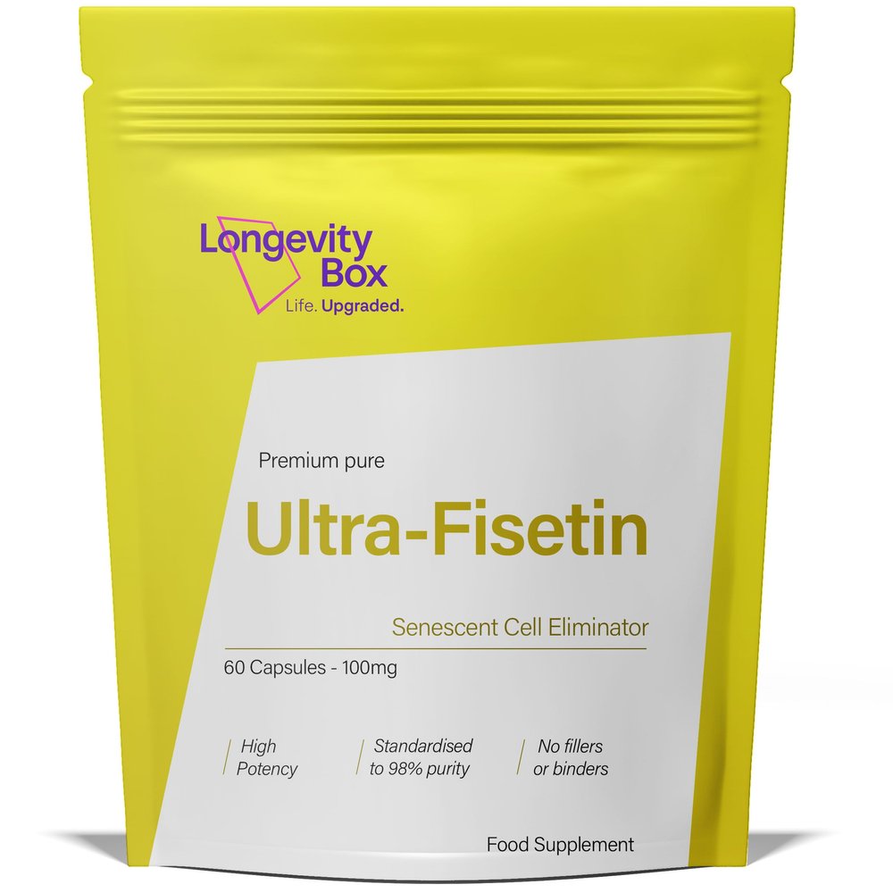 Longevity Box Fisetin 100mg  High-Strength Anti-Aging Antioxidant  98% Pure, Third-Party Tested  60 Capsules  Cellular Support for Healthy Aging  Vegan, Non-GMO, Clean Formula