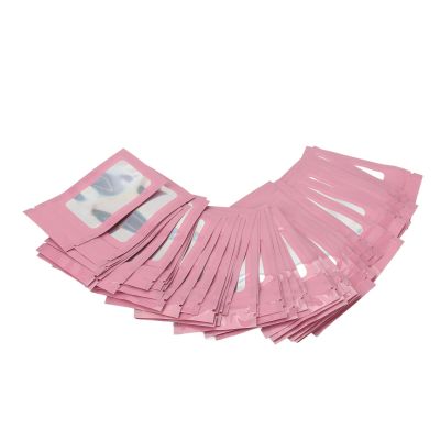 100pcs Ziplock Bags Self Sealing Holographic Reusable Food Storage Bags with Hanging Hole (Pink)