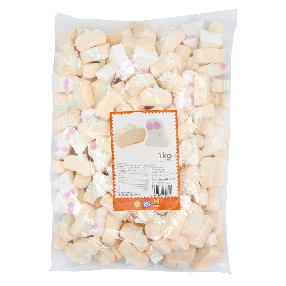 Various Shaped Marshmallow Collections Sweet Bag 1kg - Vanilla Flavoured Marshmallows (Pumpkin & Ghost)